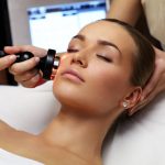 Woman receiving LDM ultrasound Hydra Facial Booster treatment at Yeppeun Skin Clinic, a DHA-licensed Korean-standard skin clinic in Jumeirah 2, Dubai