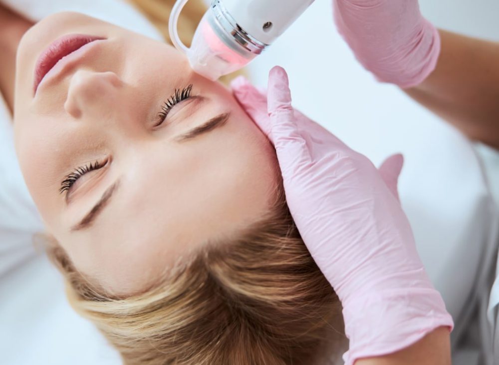 Korean-standard VirtueRF RF microneedling treatment being performed on the face at Yeppeun Skin Clinic, Jumeirah 2, Dubai.