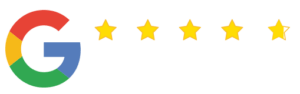 Google logo with five gold stars rating banner representing top-rated dermatology and aesthetic skin clinic reviews online