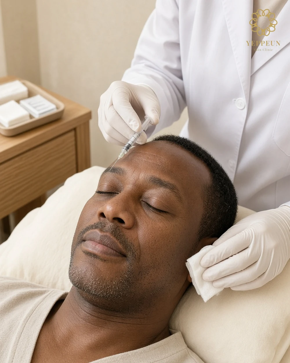 Anti-wrinkle injection photo of a man having his forehead treated - Yeppeun Skin Clinic Dubai